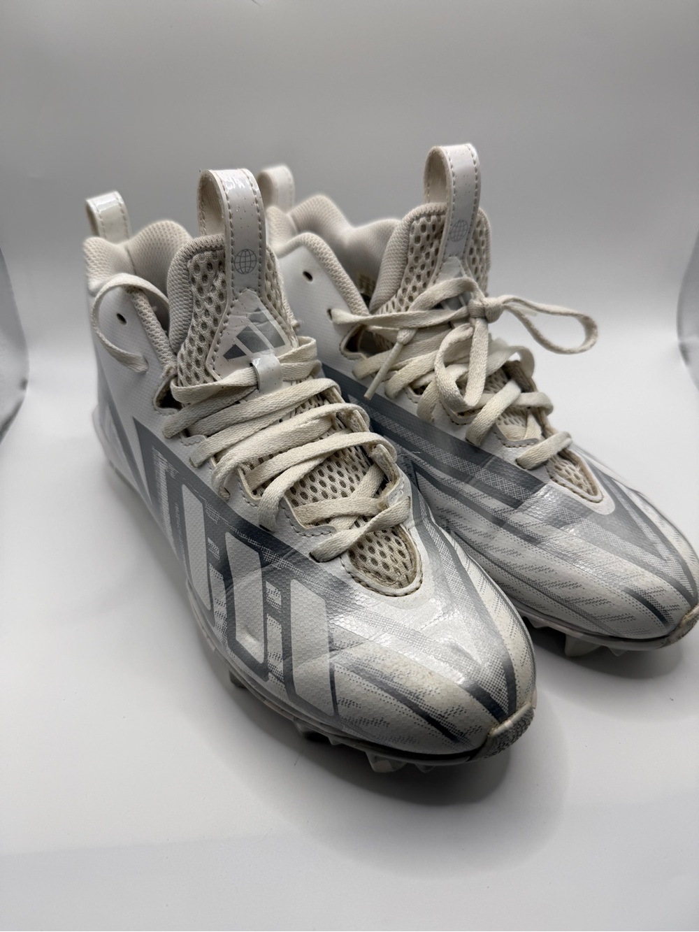 adidas Kids White and Gray football Cleats